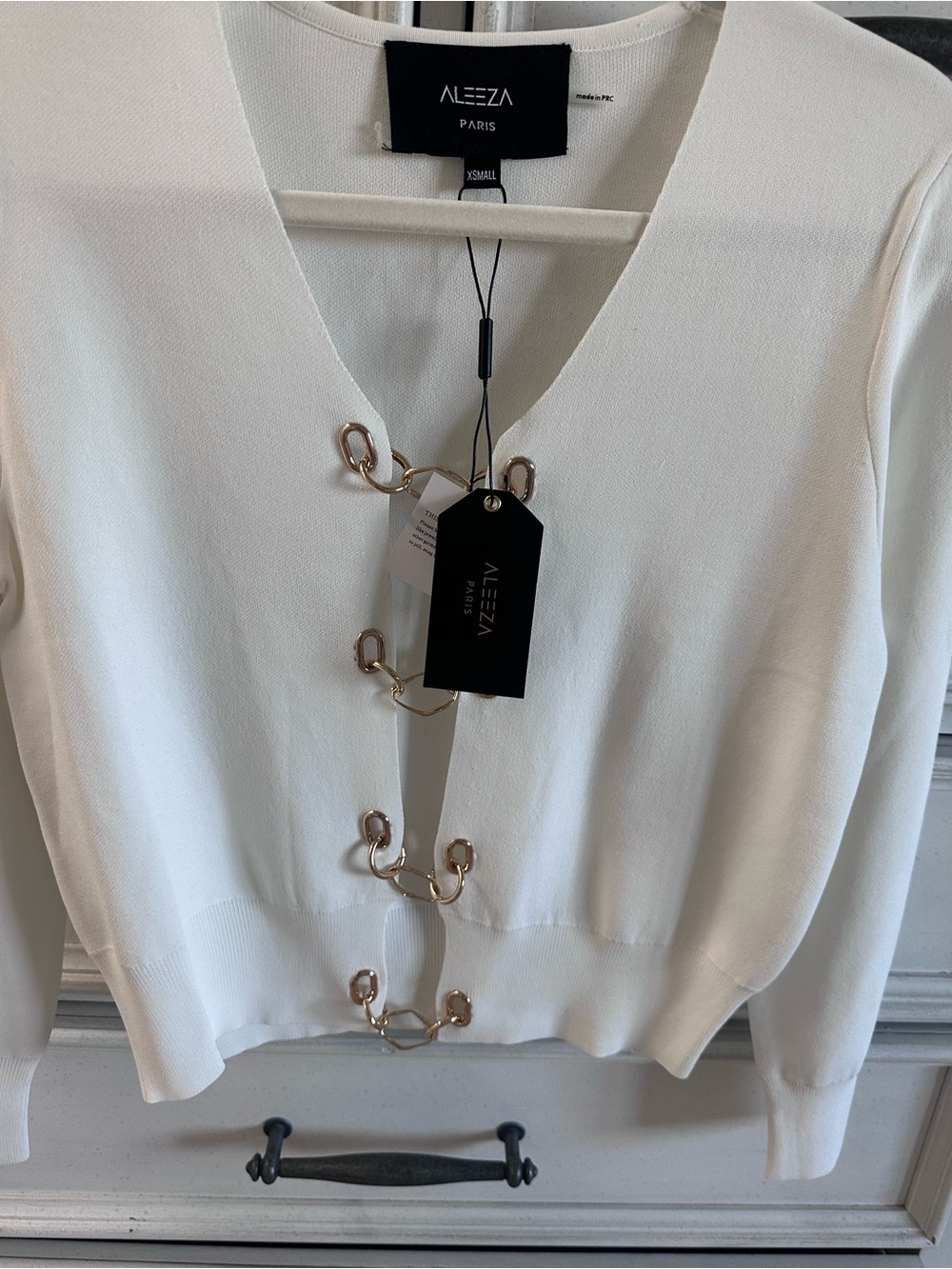 Aleeza Paris Women's White Cardigan with Gold Chain Closures